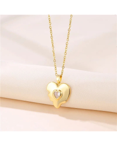 Heart Shape Plating Inlay Zircon Pendant Stainless Steel Titanium Steel Necklace CA07830784