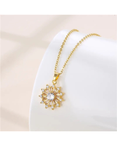 Super Flashing Flower Plating Inlay Zircon Pendant Stainless Steel Titanium Steel Necklace CA07830787