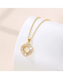 Elegant Round Star Inlay Zircon Pendant Stainless Steel Titanium Steel Plating Necklace CA07830788