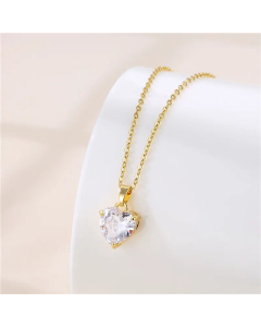 Classic Heart Shape Stainless Steel Titanium Steel Plating Inlay Zircon Pendant Necklace CA07830790