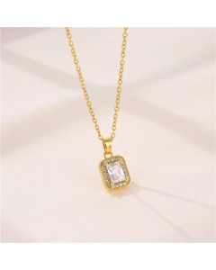Minimalism Rectangle Plating Inlay Zircon Pendant Stainless Steel Titanium Steel Necklace CA07830791