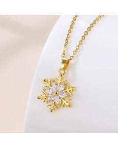Trendy Snowflake Inlay Zircon Pendant Stainless Steel Titanium Steel Plating Necklace CA07830793