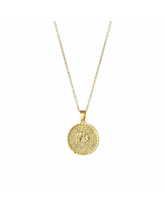Round Flower Lotus Chrysanthemum Stainless Steel Titanium Steel Plating Inlay Zircon Pendant Necklace CA07830795