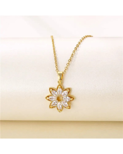 Sweet Flower Stainless Steel Titanium Steel Plating Inlay Zircon Pendant Necklace CA07830796