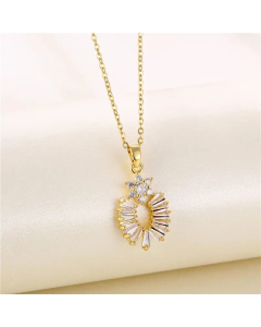 Refined Flower Stainless Steel Titanium Steel Plating Inlay Zircon Pendant Necklace CA07830797
