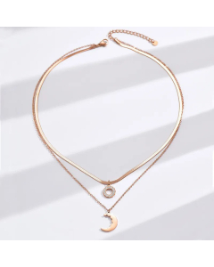 Fashion Circle Moon Plating Inlay Rhinestones Stainless Steel Layered Necklaces CA07830801