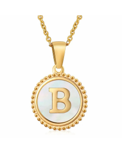 Fashion Letter Plating Inlay Shell Pendant Stainless Steel Necklace CA07830805