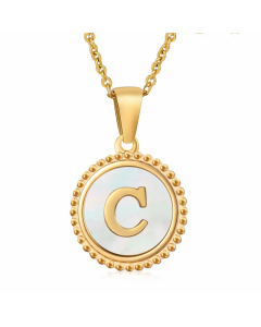 Fashion Letter Plating Inlay Shell Pendant Stainless Steel Necklace CA07830805
