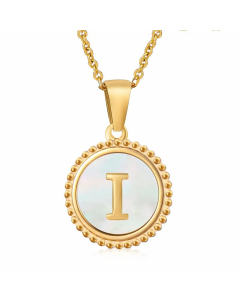 Fashion Letter Plating Inlay Shell Pendant Stainless Steel Necklace CA07830805