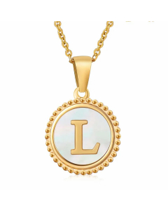 Fashion Letter Plating Inlay Shell Pendant Stainless Steel Necklace CA07830805