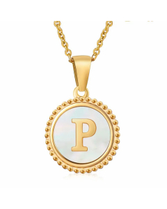 Fashion Letter Plating Inlay Shell Pendant Stainless Steel Necklace CA07830805
