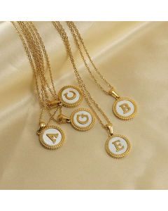Fashion Letter Plating Inlay Shell Pendant Stainless Steel Necklace CA07830805