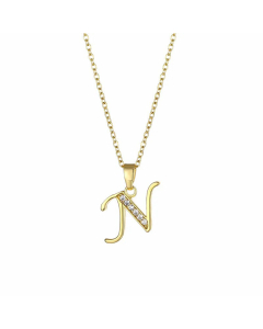 Minimalism Letter Inlay Zircon Pendant Stainless Steel Titanium Steel Plating Necklace CA07830808