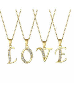 Minimalism Letter Inlay Zircon Pendant Stainless Steel Titanium Steel Plating Necklace CA07830808