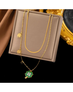 Elegant Flower Shell Inlaid Titanium Steel Plating Layered Necklaces CA07830809
