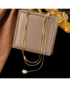 Minimalism Solid Color Pearl Titanium Steel Plating Layered Necklaces CA07830810