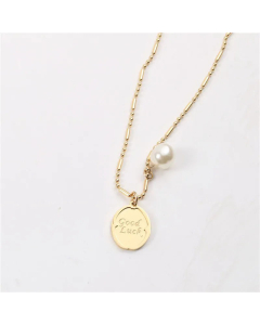 Casual Letter Stainless Steel Pearl Plating Pendant Necklace CA07830811