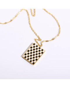 Fashion Lattice Rectangle Pendant Stainless Steel Plating Necklace CA07830812