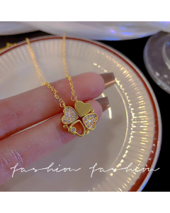 Sweet Heart Shape Titanium Steel Inlay Zircon Pendant Necklace CA07830818