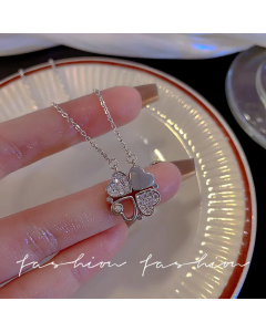Sweet Heart Shape Titanium Steel Inlay Zircon Pendant Necklace CA07830818