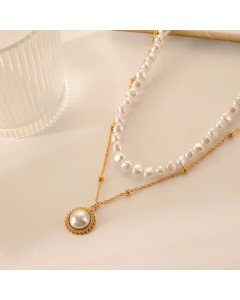 Elegant Round Plating Artificial Pearls Titanium Steel Layered Necklaces CA07830819