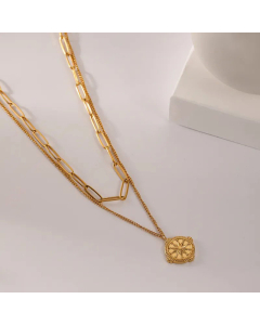 Fashion Round Pendent Stainless Steel Plating Layered Necklaces CA07830821