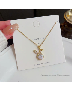 Cute Bunny Ears Pendant Titanium Steel Plating Zircon Necklace CA07830822