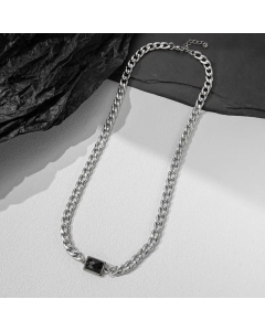 Hip-Hop Square Inlay Artificial Crystal Stainless Steel Titanium Steel Necklace CA07830823