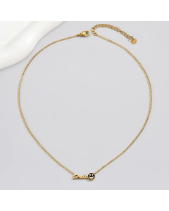 Cute Letter Smiley Face Stainless Steel Enamel Plating Hollow Out Necklace CA07830826