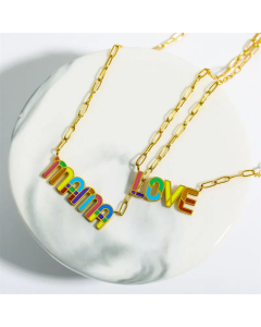 Colorful LOVE MAMA Letter Pendent Titanium Steel Plating Necklace CA07830828