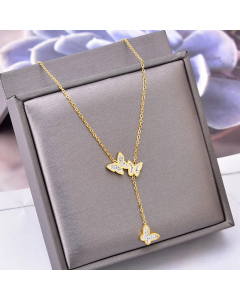 Elegant Butterfly Zircon Inlaid Titanium Steel Plating Pendant Necklace CA07830831