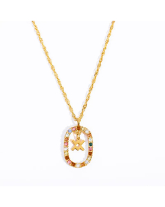 Minimalism Inlay Artificial Rhinestones Oval Constellation Stainless Steel Plating Necklace CA07830834