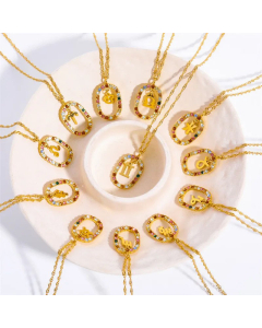 Minimalism Inlay Artificial Rhinestones Oval Constellation Stainless Steel Plating Necklace CA07830834
