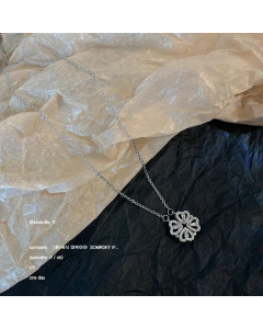 Elegant Four Leaf Clover Titanium Steel Inlay Zircon Pendant Necklace CA07830835