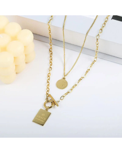 OT Buckle Round Letter Square Pendent Titanium Steel Plating Necklace CA07830836