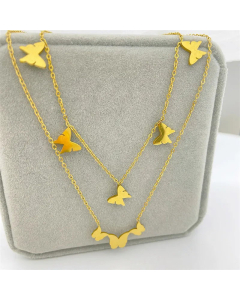 Double Layer Butterfly Heart Smiling Face Titanium Steel Plating Necklaces CA07830840
