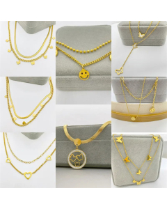 Double Layer Butterfly Heart Smiling Face Titanium Steel Plating Necklaces CA07830840