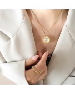 Minimalism Round Pendent Titanium Steel Plating Inlay Shell Necklace CA07830842-Gold Color-01