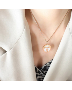 Minimalism Round Pendent Titanium Steel Plating Inlay Shell Necklace CA07830842-Rose Gold Color-01