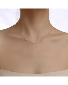 Fashion Plating Inlay Pearl Solid Color Stainless Steel Necklace CA07830843