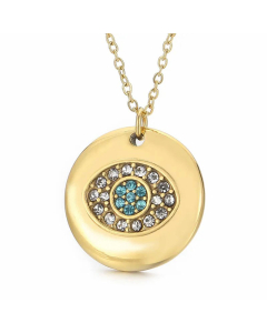 Fashion Round Eye Inlay Zircon Pendant Titanium Steel Necklace CA07830844
