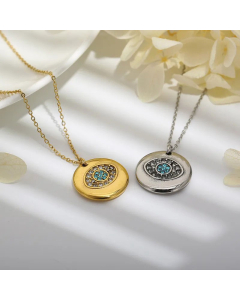 Fashion Round Eye Inlay Zircon Pendant Titanium Steel Necklace CA07830844
