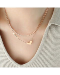 Fashion Layered Letter Heart Shape Pendent Titanium Steel Plating Necklaces CA07830845