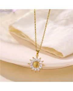Sunflower Circle Inlay Diamond Pendant Stainless Steel Titanium Steel Polishing Plating Necklace CA07830849