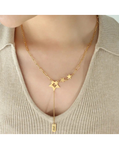 Vacation Beach Letter Star Plating Pendant Titanium Steel Necklace CA07830850