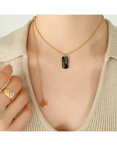 Female Tassel Chain Clavicle Necklace Ins Style Personalized Tassel English Titanium Steel Square Plate Drop Oil Necklace CA07830852