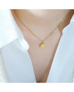 18K Gold Round Plate Pendant Letters Good Luck Pendant Titanium Steel Plated Necklace CA07830854
