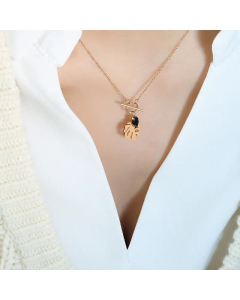 Female Temperament Wild Leaves Black Zircon Pendant Necklace Titanium Steel Plated 18K Gold Jewelry CA07830855