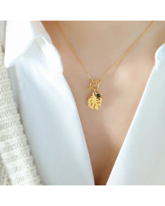 Female Temperament Wild Leaves Black Zircon Pendant Necklace Titanium Steel Plated 18K Gold Jewelry CA07830855