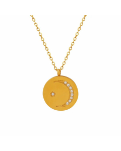 Minimalism Temperament Round Zircon Crescent Moon Female Titanium Steel NecklaceCA07830856